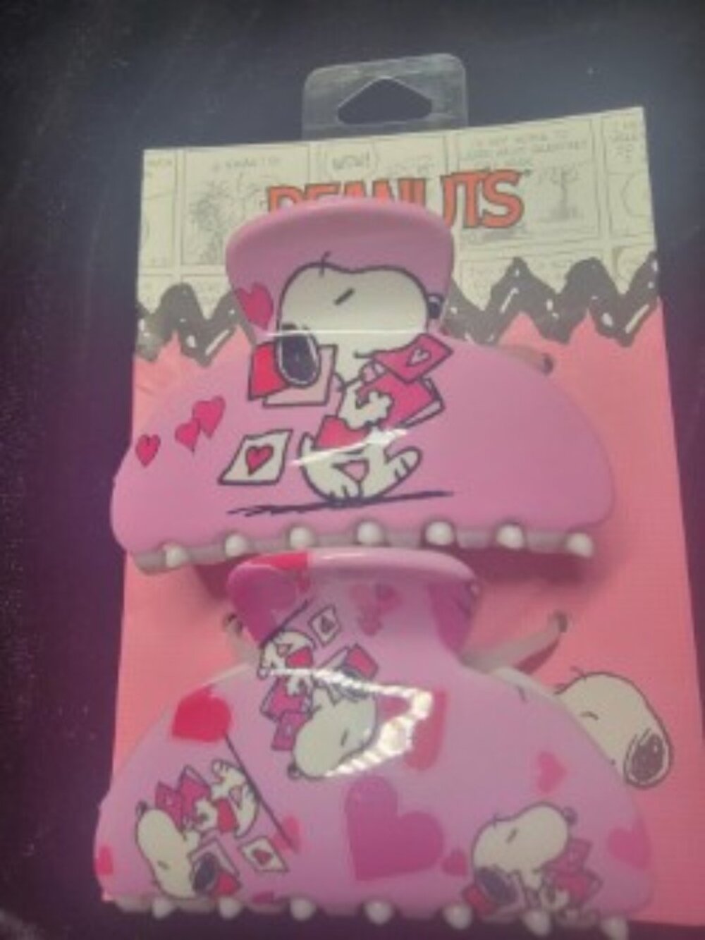 Peanuts Snoopy Valentine's Hair Claw Clips Set of 2 Pink NWT Claire's